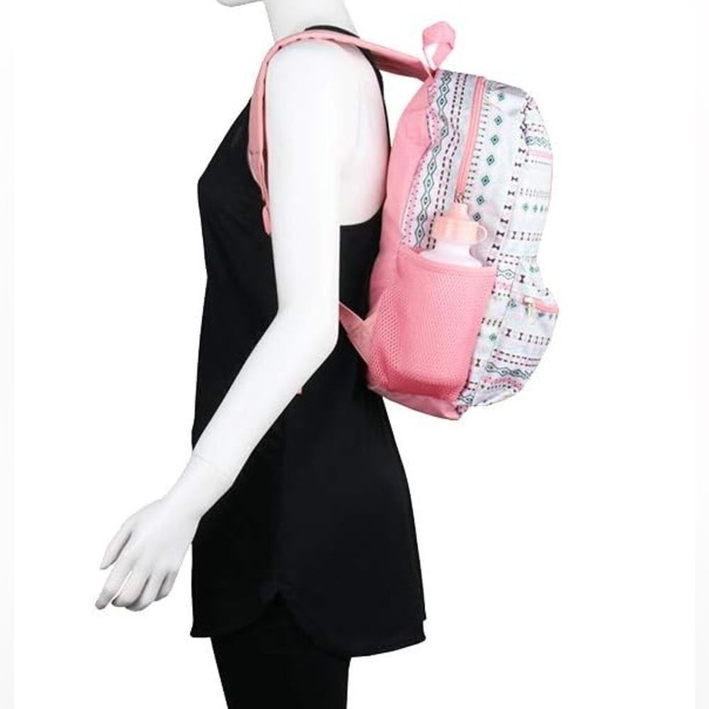 OLIVET Pink and White Patterned Kids Backpack